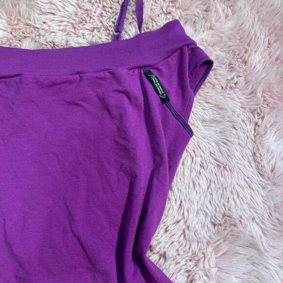 Y2k purple off the shoulder top with black contrast stitching. - Picture 6 of 8